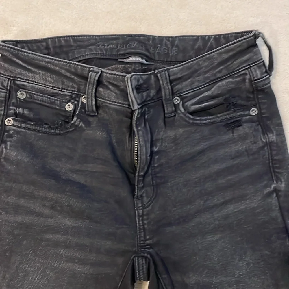 American Eagle Distressed Next Level Stretch Jeggings in black size 6 long - Picture 3 of 10